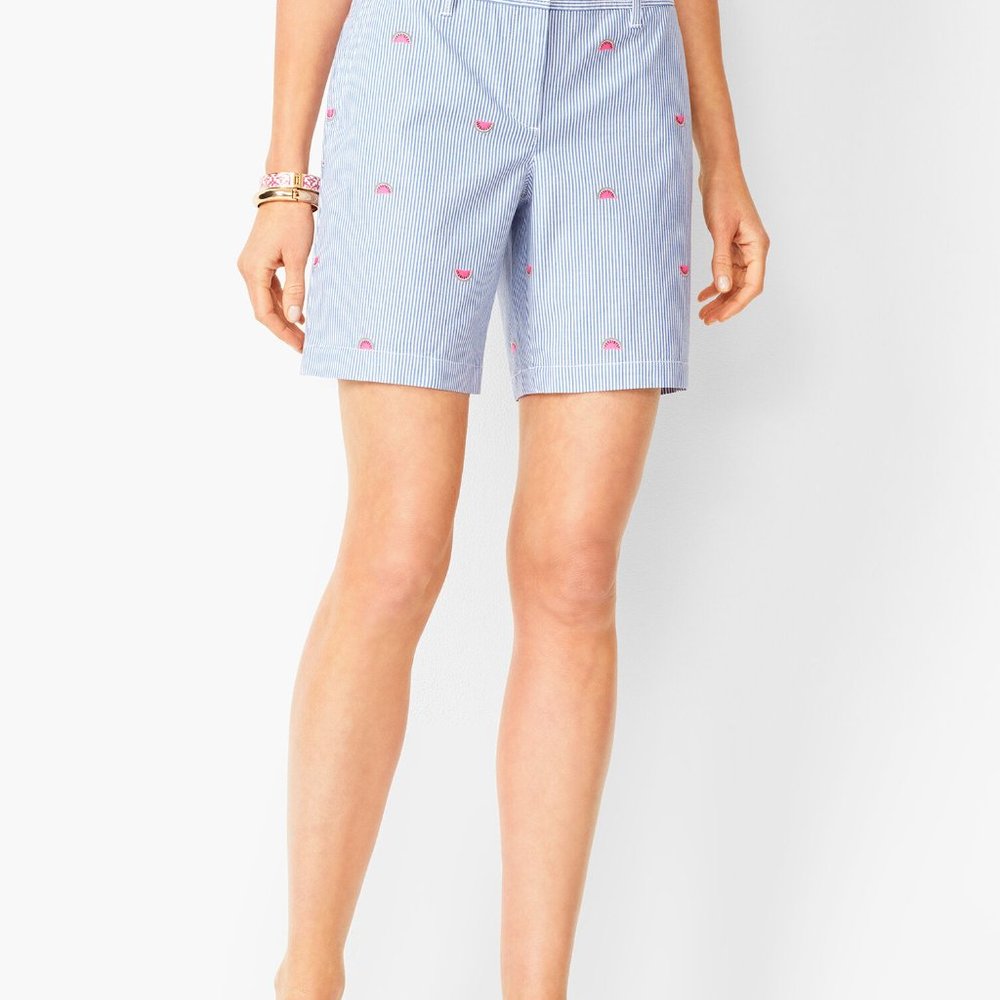 Talbot's Girlfriend Chino Shorts Pinstripe with Watermelon Print sz 12 P